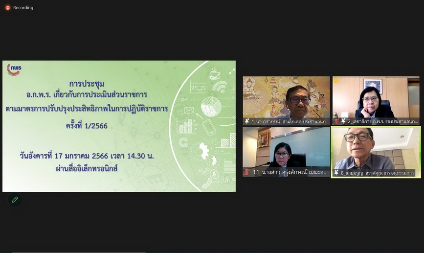 การประชุม อ.ก.พ.ร. เกี่ยวกับการประเมินส่วนราชการ ตามมาตรการปรับปรุงประสิทธิภาพในการปฏิบัติราชการ ครั้งที่ 1/2566