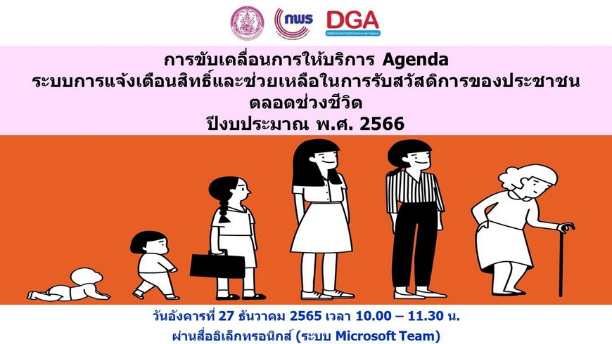 กระทรวงการพัฒนาสังคมและความมั่นคงของมนุษย์ร่วมกับสำนักงาน ก.พ.ร. สำนักงานพัฒนารัฐบาลดิจิทัล (องค์การมหาชน) (สพร.) และหน่วยงานภาครัฐ 15 หน่วยงาน พร้อมขับเคลื่อนการพัฒนา Agenda ระบบแจ้งเตือนสิทธิ์และช่วยเหลือในการรับสวัสดิการของประชาชนตลอดช่วงชีวิต ปีงบประมาณ พ.ศ. 2566